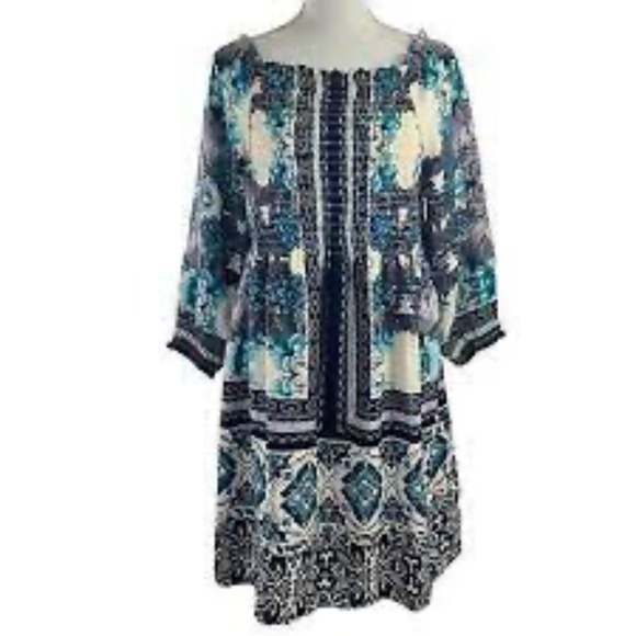 Luxology Smocked Bodice 3/4 Sleeve Midi Fit & Flare Dress - Picture 1 of 12